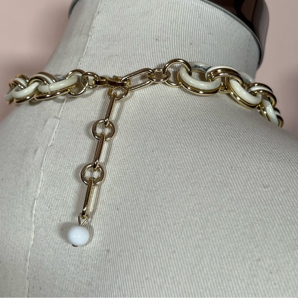 Vintage Trifari made in France 40 50 Retro Cream Gold Chain Chocker Necklace Set - Picture 12 of 17